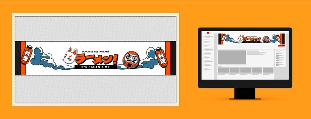 Dibujado a mano arte del canal de youtube de restaurante de comida sabrosa