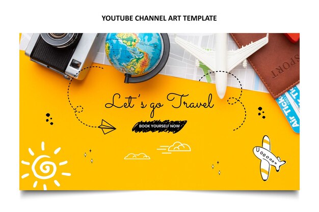 Dibujado a mano arte del canal de youtube de viajes