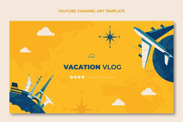 Dibujado a mano arte del canal de youtube de viajes