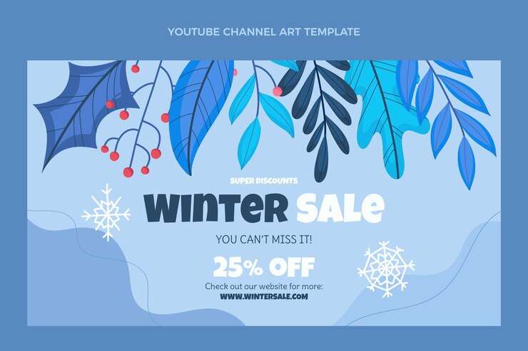 Vector gratuito dibujado a mano arte plano del canal de youtube de invierno