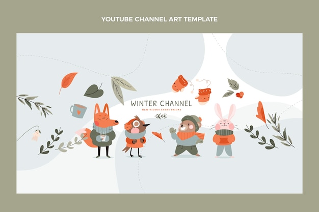 Vector gratuito dibujado a mano arte plano del canal de youtube de invierno