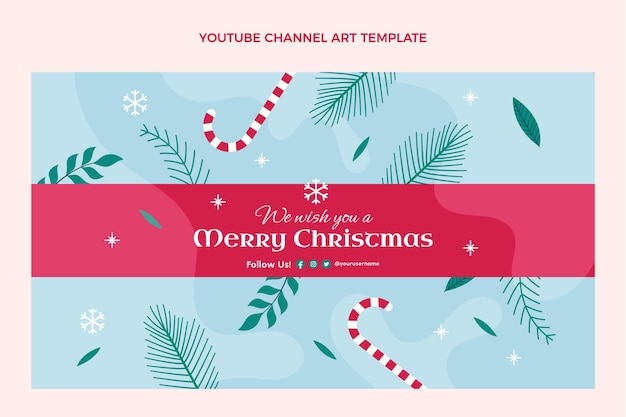 Vector gratuito dibujado a mano arte plano del canal de youtube de navidad