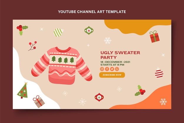 Dibujado a mano arte plano del canal de youtube de navidad