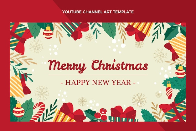 Dibujado a mano arte plano del canal de youtube de navidad