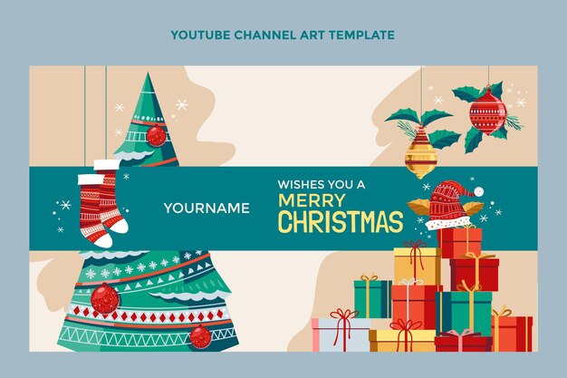 Dibujado a mano arte plano del canal de youtube de navidad