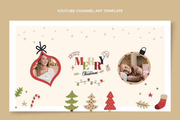 Dibujado a mano arte plano del canal de youtube de navidad