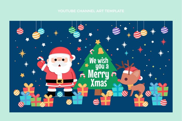Dibujado a mano arte plano del canal de youtube de navidad