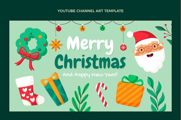 Vector gratuito dibujado a mano arte plano del canal de youtube de navidad