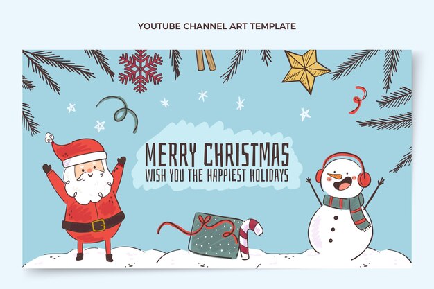 Dibujado a mano arte plano del canal de youtube de navidad