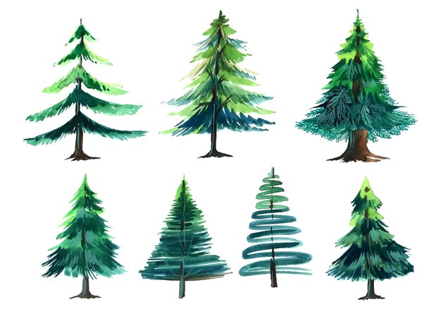Dibujado a mano artístico diseño de colección de árboles de navidad
