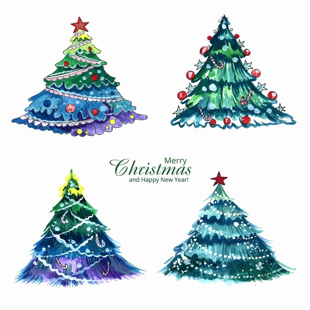 Dibujado a mano artístico diseño de conjunto de árbol de navidad decorativo