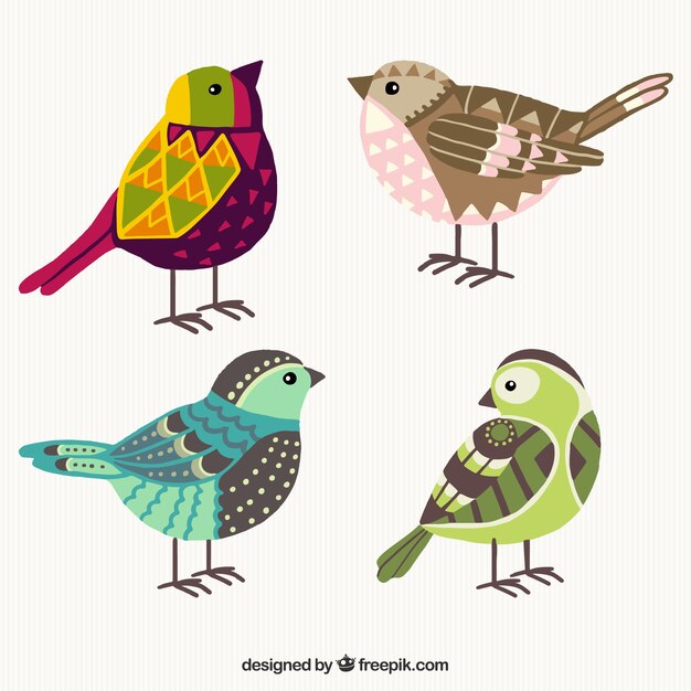 Dibujado a mano aves geométricas coloridas