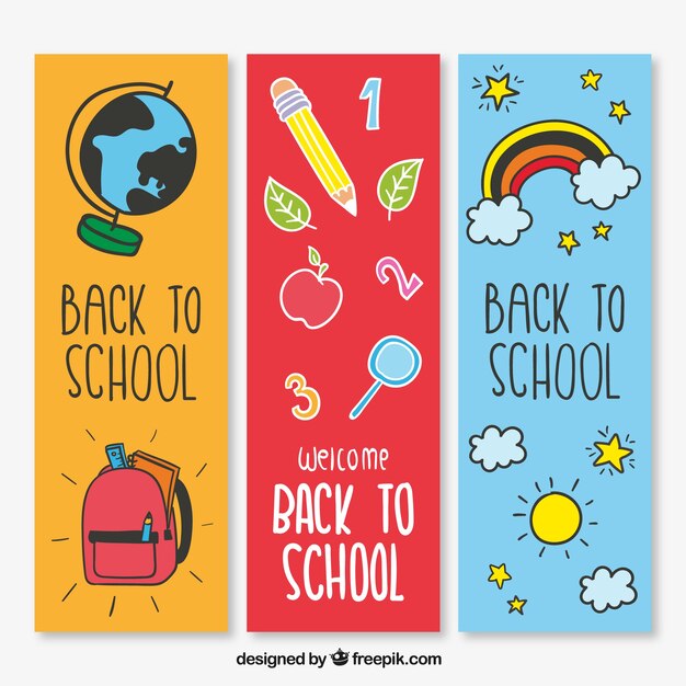 Vector gratuito dibujado a mano banners escolares