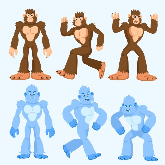 Dibujado a mano bigfoot sasquatch y yeti adominable ilustración de muñeco de nieve
