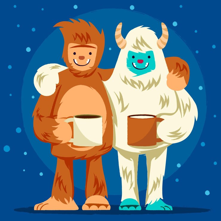 Vector gratuito dibujado a mano bigfoot sasquatch y yeti adominable ilustración de muñeco de nieve