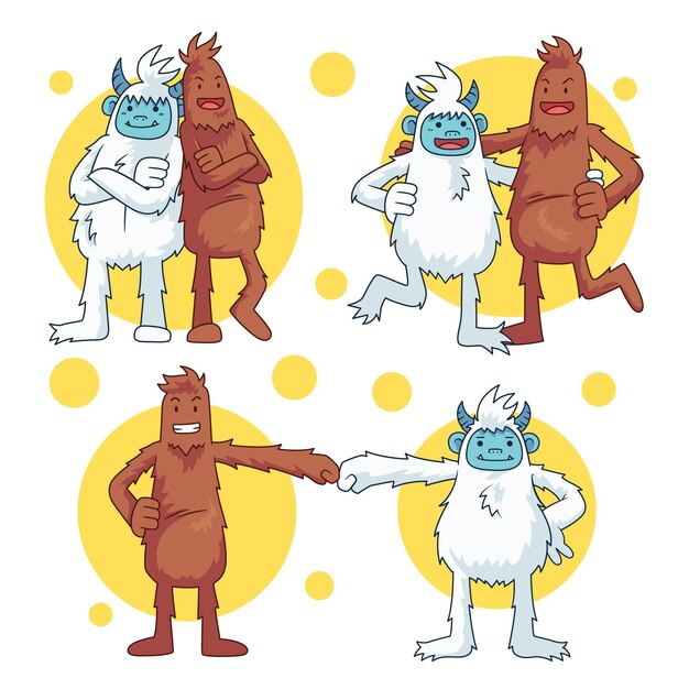 Dibujado a mano bigfoot sasquatch y yeti adominable ilustración de muñeco de nieve