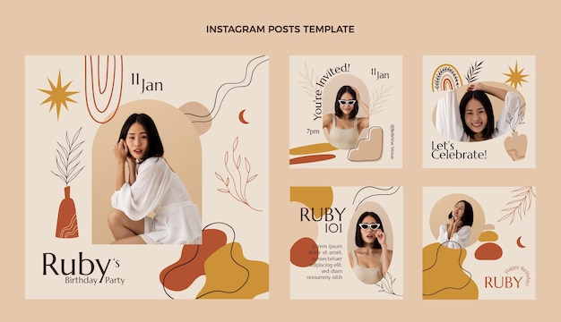 Dibujado a mano boho cumpleaños ig post