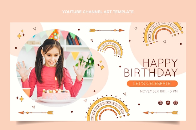 Dibujado a mano boho cumpleaños youtube canal art