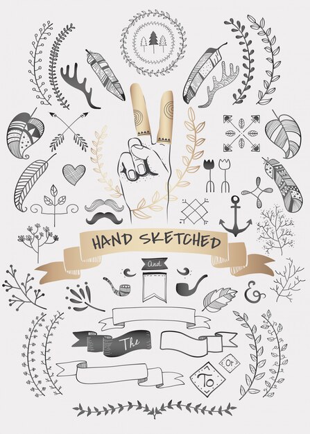 Dibujado a mano boho doodle elemento vectores colección