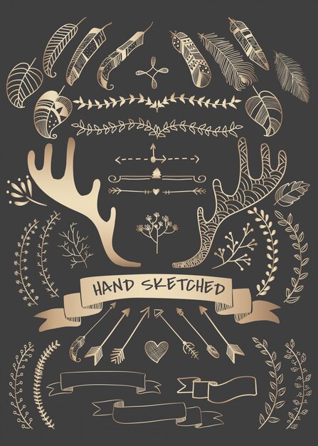 Dibujado a mano boho doodle elemento vectores colección