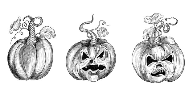 Dibujado a mano calabazas de halloween divertidos dibujos animados
