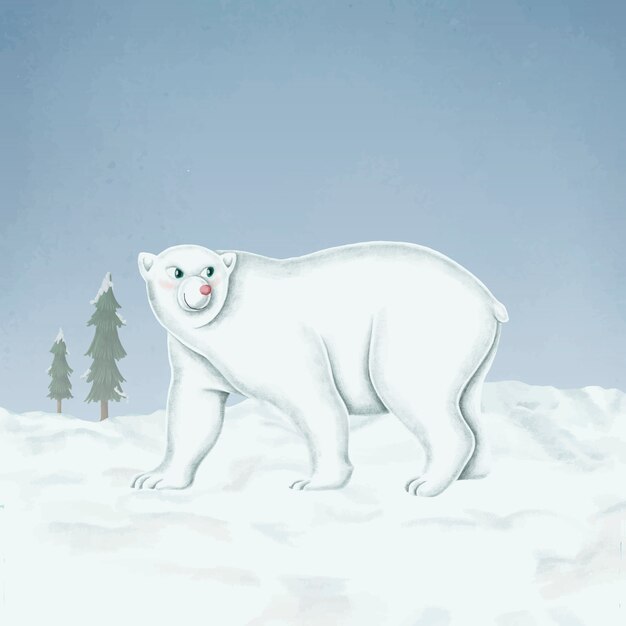 Dibujado a mano caminando oso polar blanco