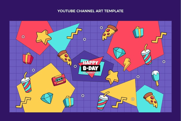 Vector gratuito dibujado a mano canal de youtube cumpleaños de los 90