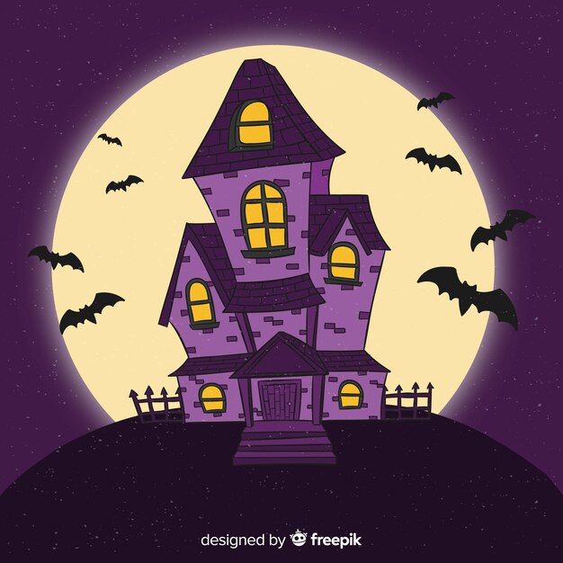 Dibujado a mano casa de halloween en la noche