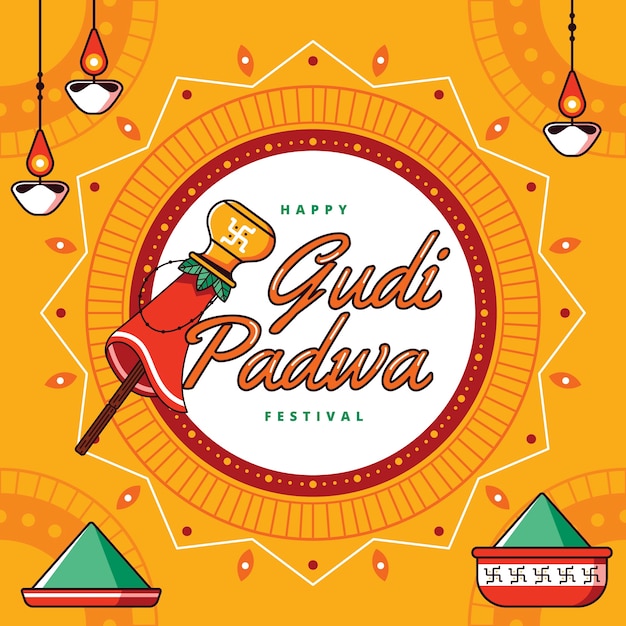 Vector gratuito dibujado a mano celebración de gudi padwa