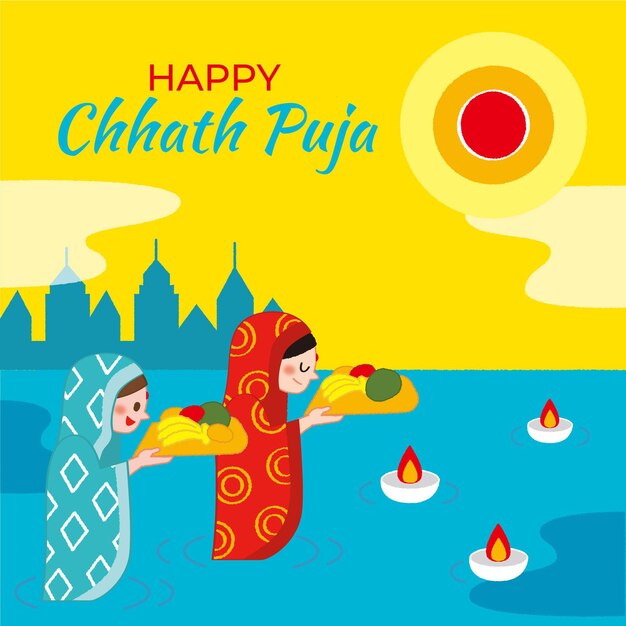 Dibujado a mano chhath puja