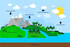 Vector gratuito dibujado a mano del ciclo del agua de diseño plano