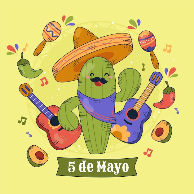 Vector gratuito dibujado a mano cinco de mayo ilustración