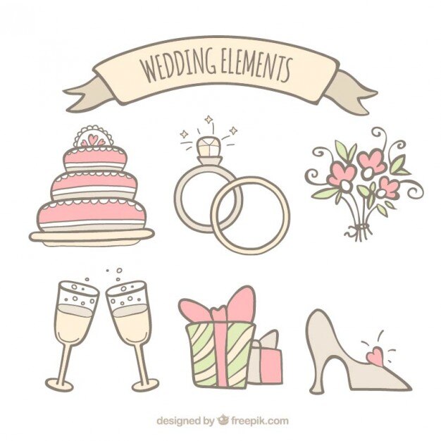 dibujado a mano la colección de accesorios de boda en tonos suaves