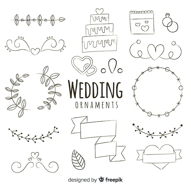 Dibujado a mano colección de adornos de boda