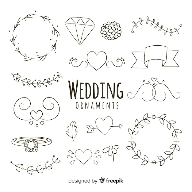 Vector gratuito dibujado a mano colección de adornos de boda