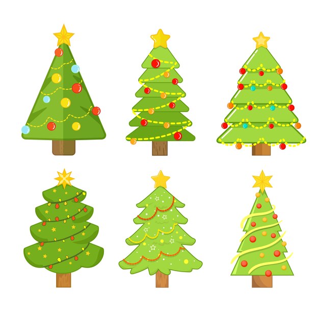Dibujado a mano colección de árboles de Navidad