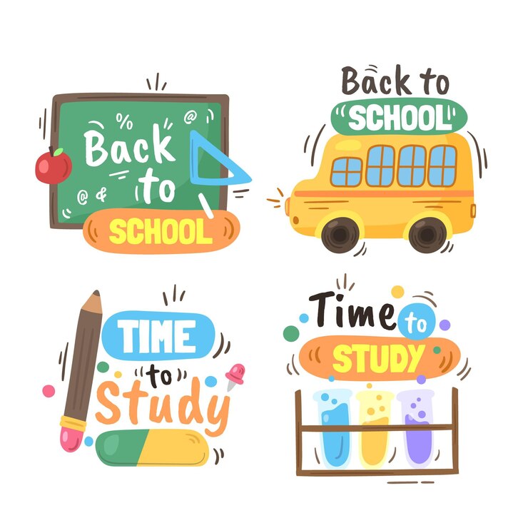 Vector gratuito dibujado a mano a la colección de etiquetas de la escuela