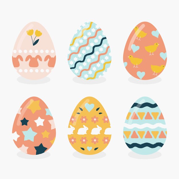Dibujado a mano colección feliz día de pascua de huevos coloridos