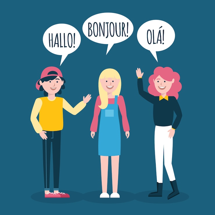 Vector gratuito dibujado a mano colección de jóvenes hablando en diferentes idiomas