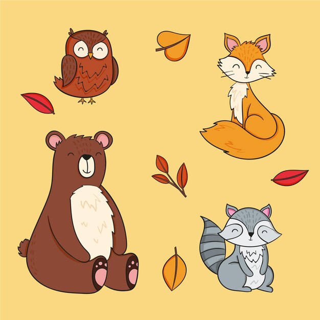 Dibujado a mano colección otoño animales fost