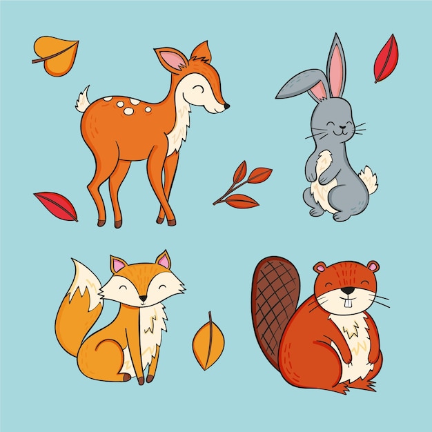 Dibujado a mano colección otoño animales fost