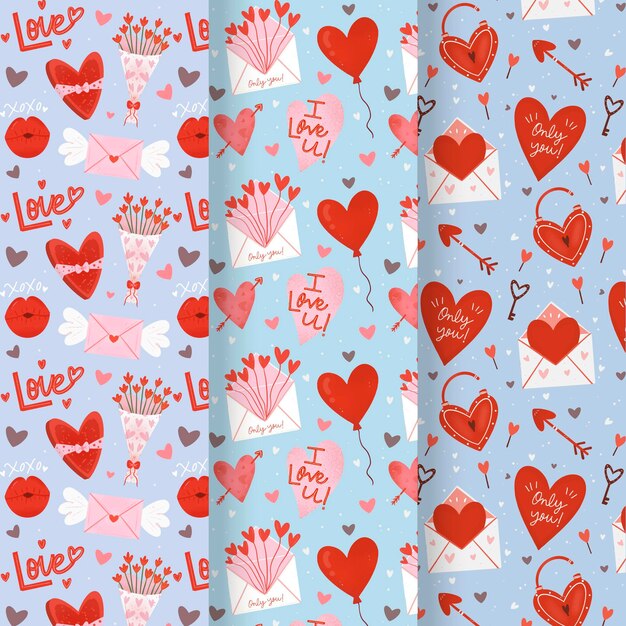 Dibujado a mano colección de patrones de san valentín