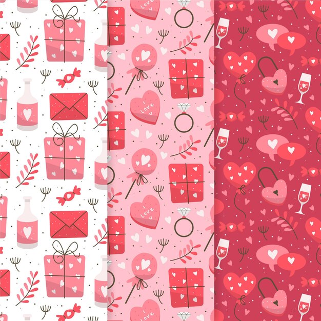 Dibujado a mano colección de patrones de san valentín