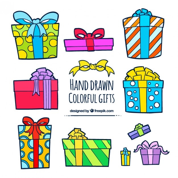 Dibujado a mano la colección de regalos de colores
