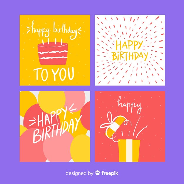 Dibujado a mano colección de tarjetas de cumpleaños