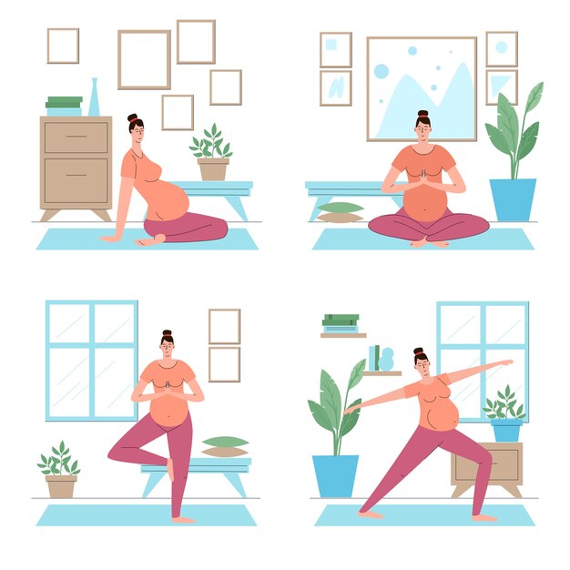 Dibujado a mano colección de yoga de embarazo