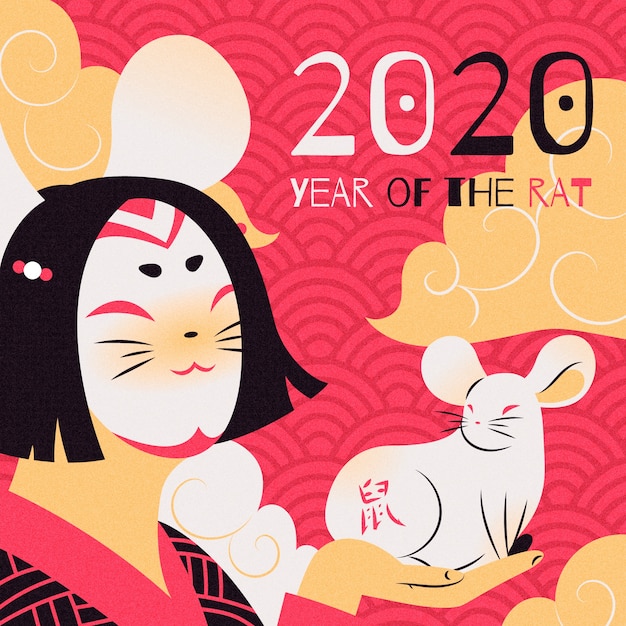 Vector gratuito dibujado a mano colorido año nuevo chino