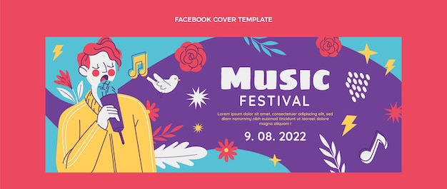 Vector gratuito dibujado a mano colorido festival de música portada de facebook