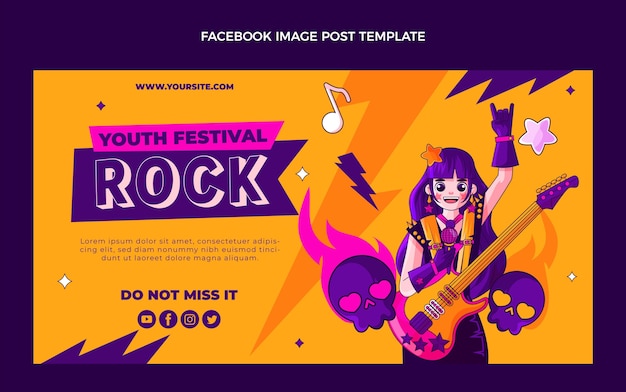 Vector gratuito dibujado a mano colorido festival de música publicación de facebook