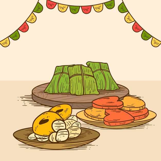 Dibujado a mano comida junina comida ilustración